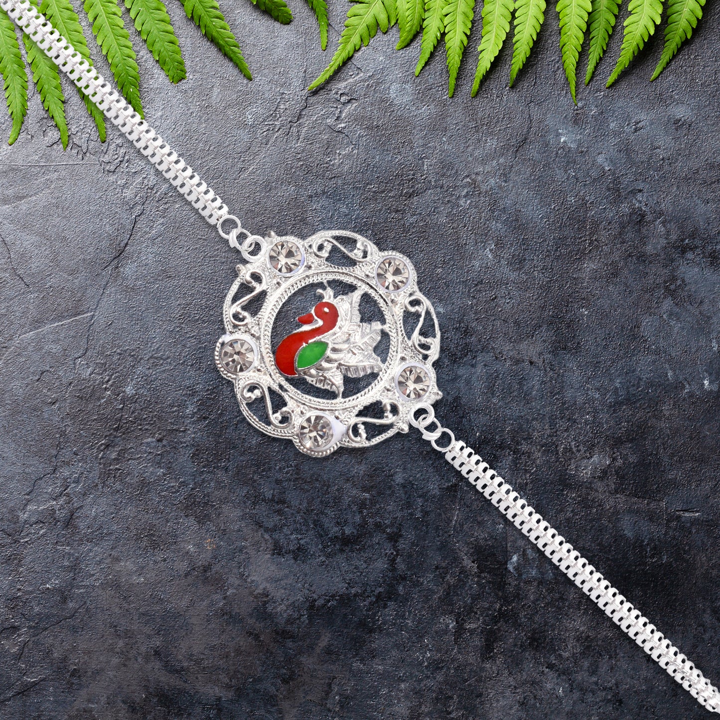 Peacock Design Stone Rakhi