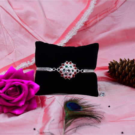 Silver Flower Design Rakhi