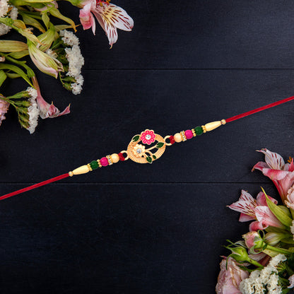 Flower Motif Rakhi With Moon-shaped Design